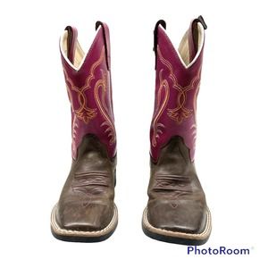Old West BSC1851 Childs 13 D Pink Brown Leather Square Toe Classic Cowboy Boots